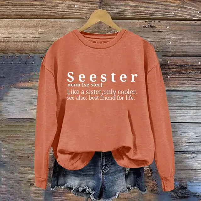 Letter Simplicity Printed Round Neck Women's Sweater Orange - Shop at LoveMi