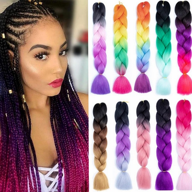 African Dyed Wig Braids Two-tone Ombre Synthetic Dreadlocks