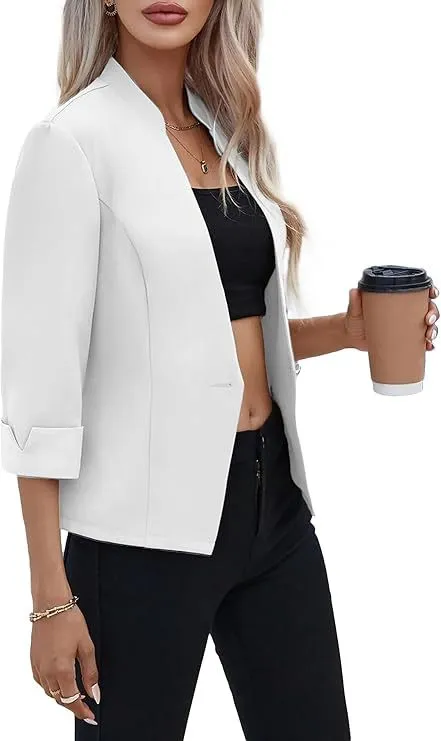 Light And Thin Fully Lined Slim Fit Stand Collar Casual Small Suit Jacket White - Shop at LoveMi