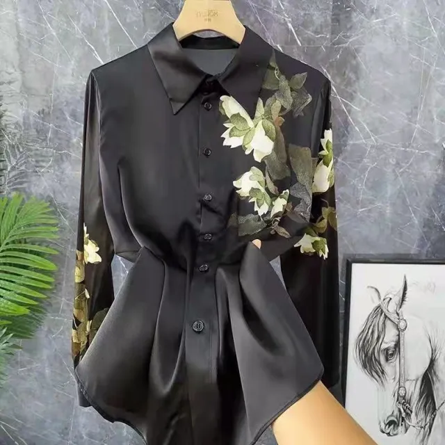 Retro Printed Long Sleeve Shirt Picture Color L - Shop at LoveMi
