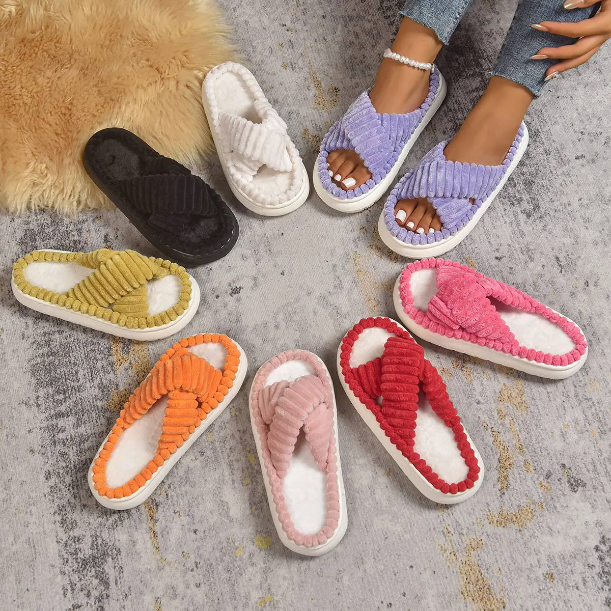 Soft Skin-friendly Plush Cotton Slippers