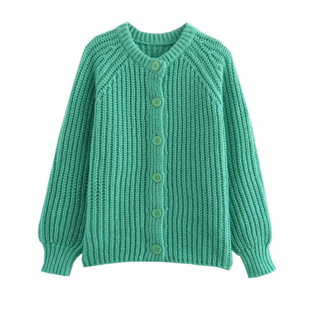 Women's Idle Style Solid Color Long sleeve Cardigan Sweater Green - Shop at LoveMi