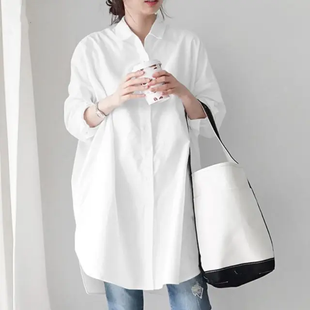 Women's Long Sleeve Loose Casual Irregular Top White - Shop at LoveMi