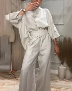 City Elegant Comfortable Stand-up Collar 34 Sleeve Shirt Outfit - View 1