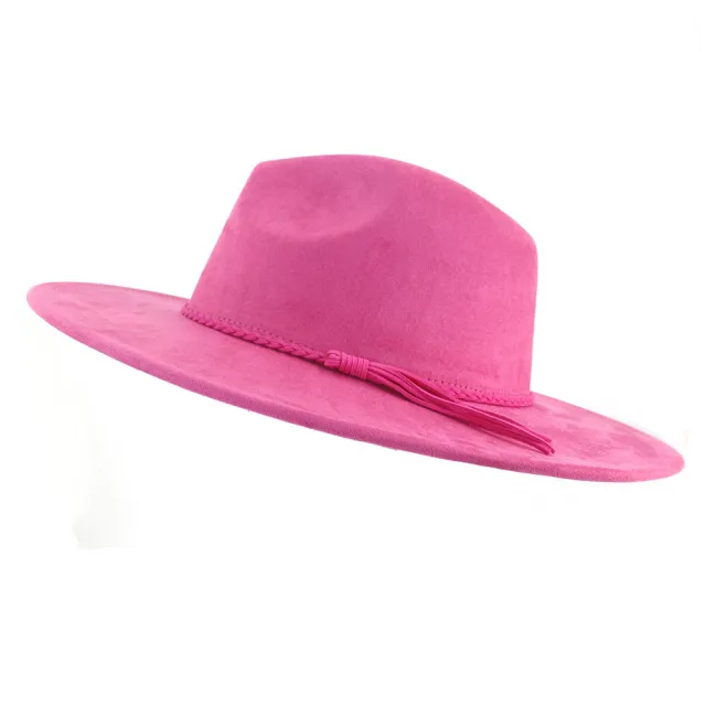 Jazz Women's 10cm Brim Suede Peach Top Tassel Hat Rose Red - Shop at LoveMi