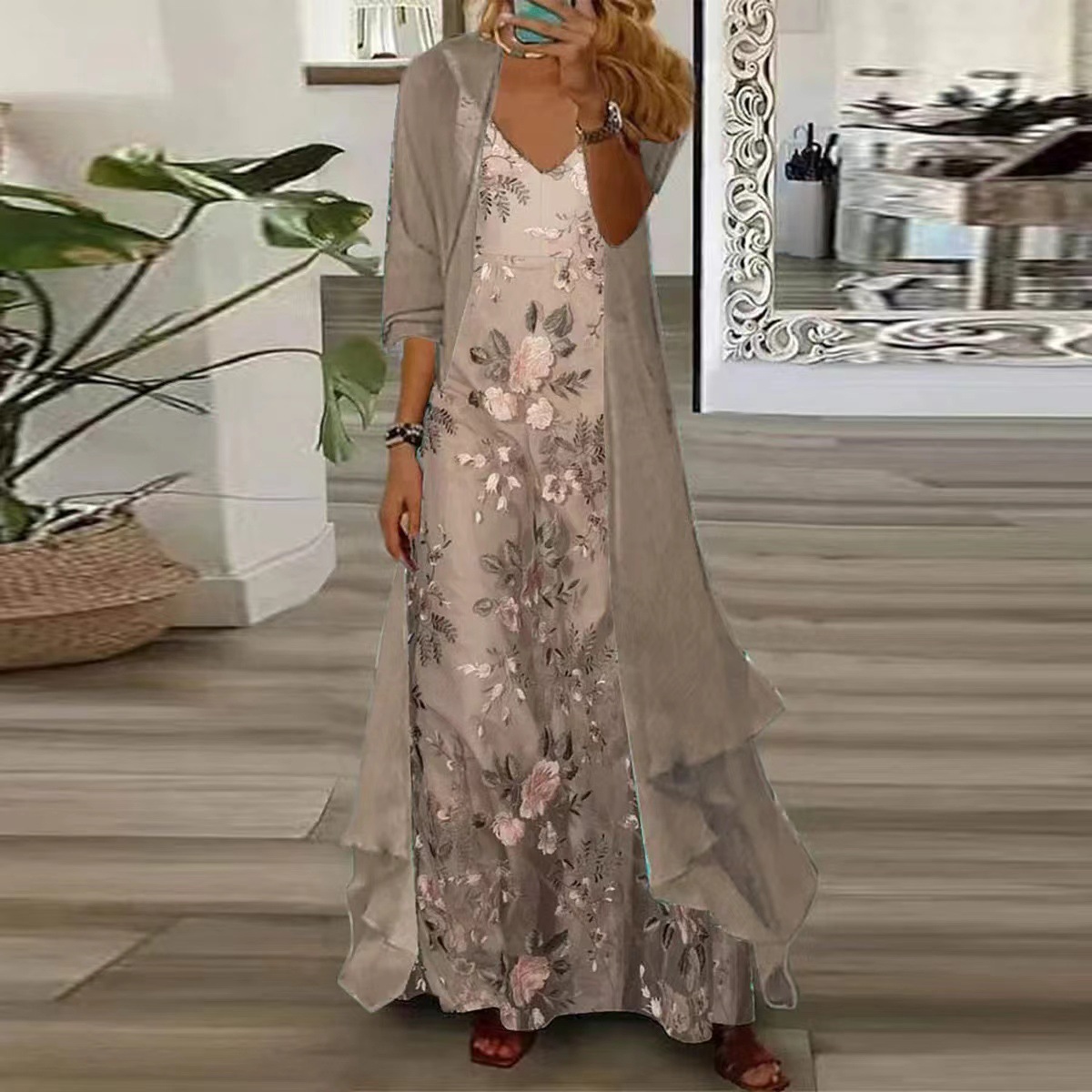 Digital Printing Sling Chiffon Coat