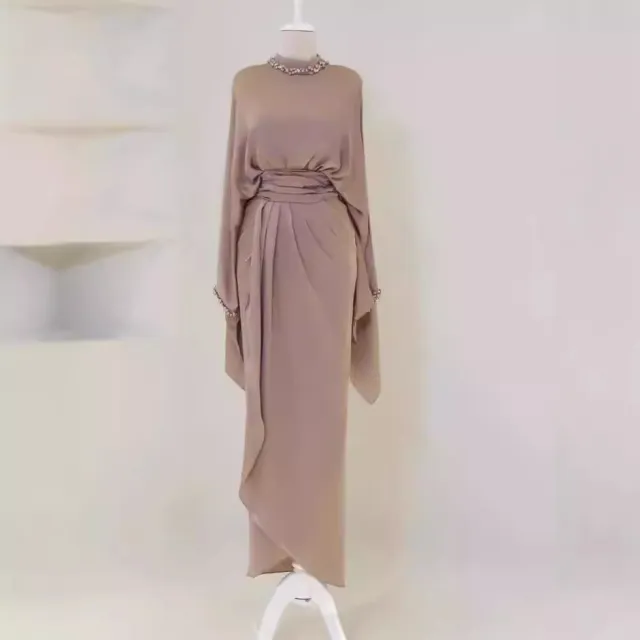 Elegant Batwing Sleeve Top Elegant Waist tight Mid length Dress Set Khaki - Shop at LoveMi