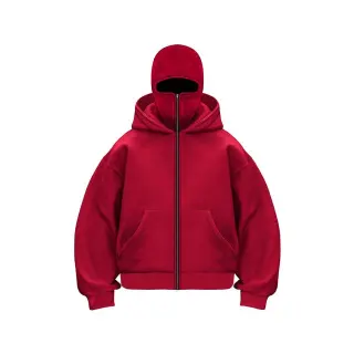 Men's And Women's Double-headed Zipper Hoodie - Red