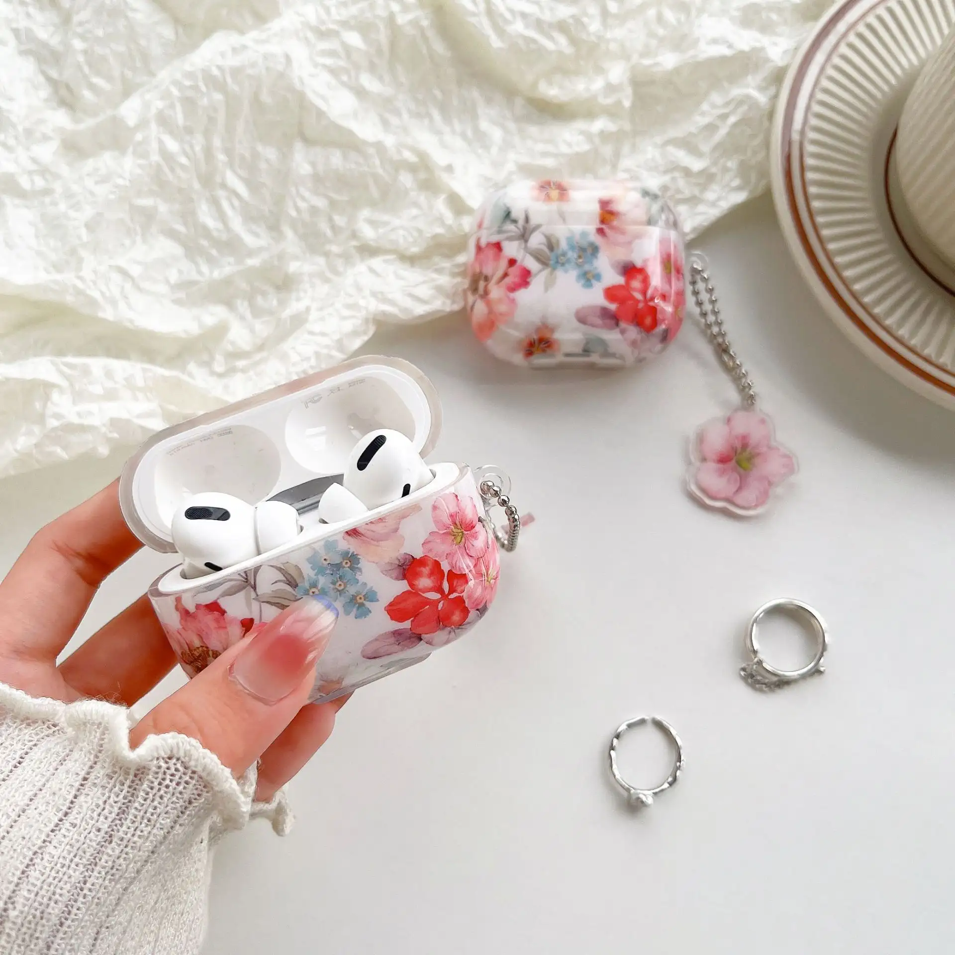 Bluetooth Earbuds Case Protective Cover Simple Watercolor Flower