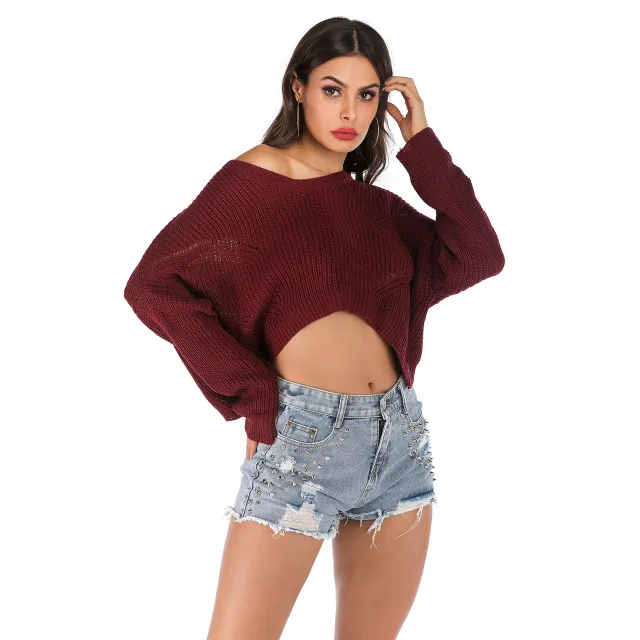 Fashion Autumn Solid Color Base Sweater Women Red - Shop at LoveMi