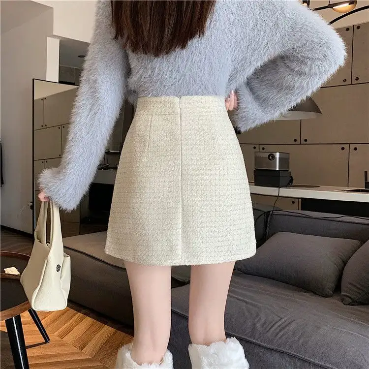 Tweed Classic Style Hip Skirt Small High Waist A- Line Skirt Women's Skirt