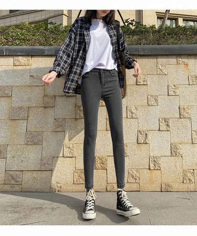 Skinny Jeans Women's Summer Thin Style Retro - Gray