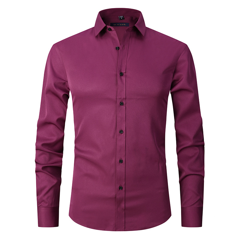 Solid-color Stretchy Cardigan Wrinkle-resistant Long-sleeve Shirt