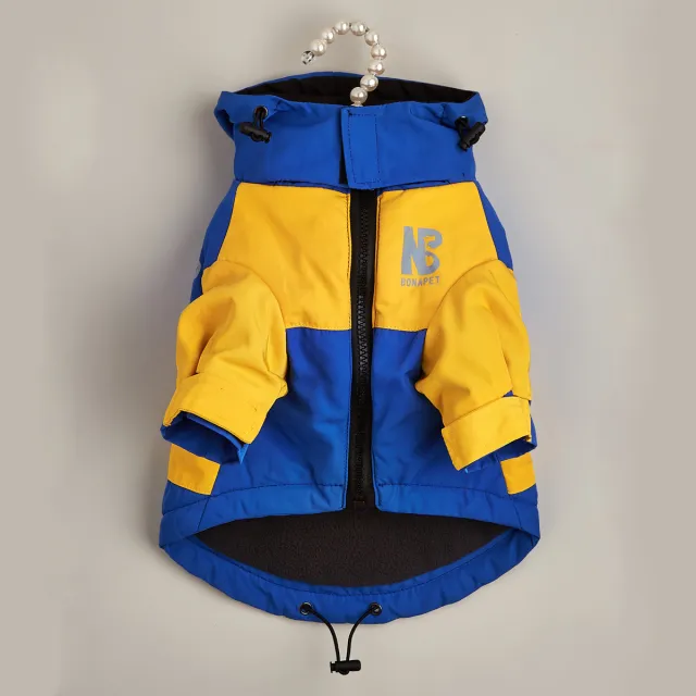 Dog Clothes Jacket Autumn And Winter Waterproof Warm Raincoat Blue And Yellow - Shop at LoveMi