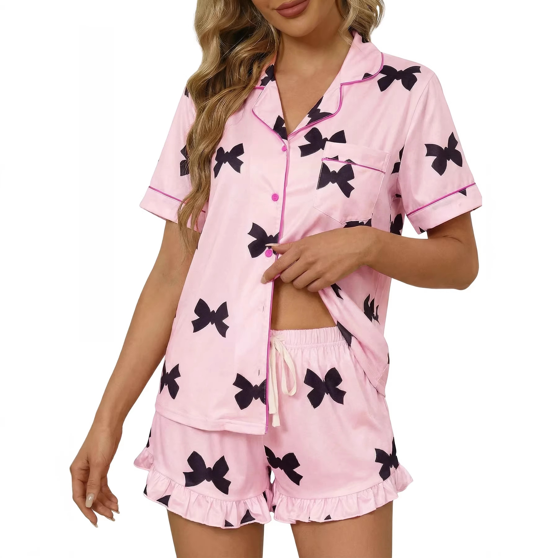 Cute Cartoon Short-sleeve And Shorts Loungewear Set