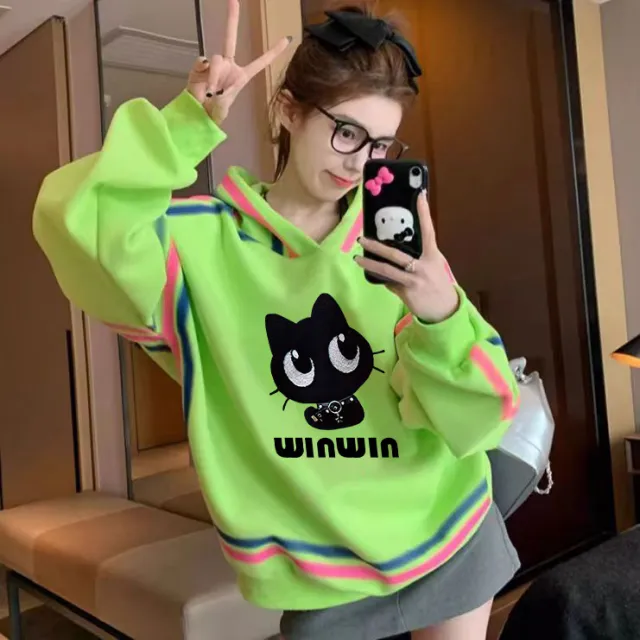 Design Colorful Lines Graffiti Loose Thin Sweater Green - Shop at LoveMi