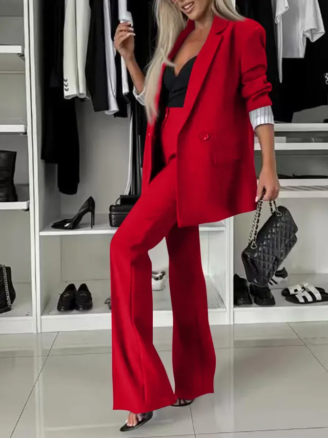 Fashion Suit Western Style Wide Leg Two piece Set Red - Shop at LoveMi