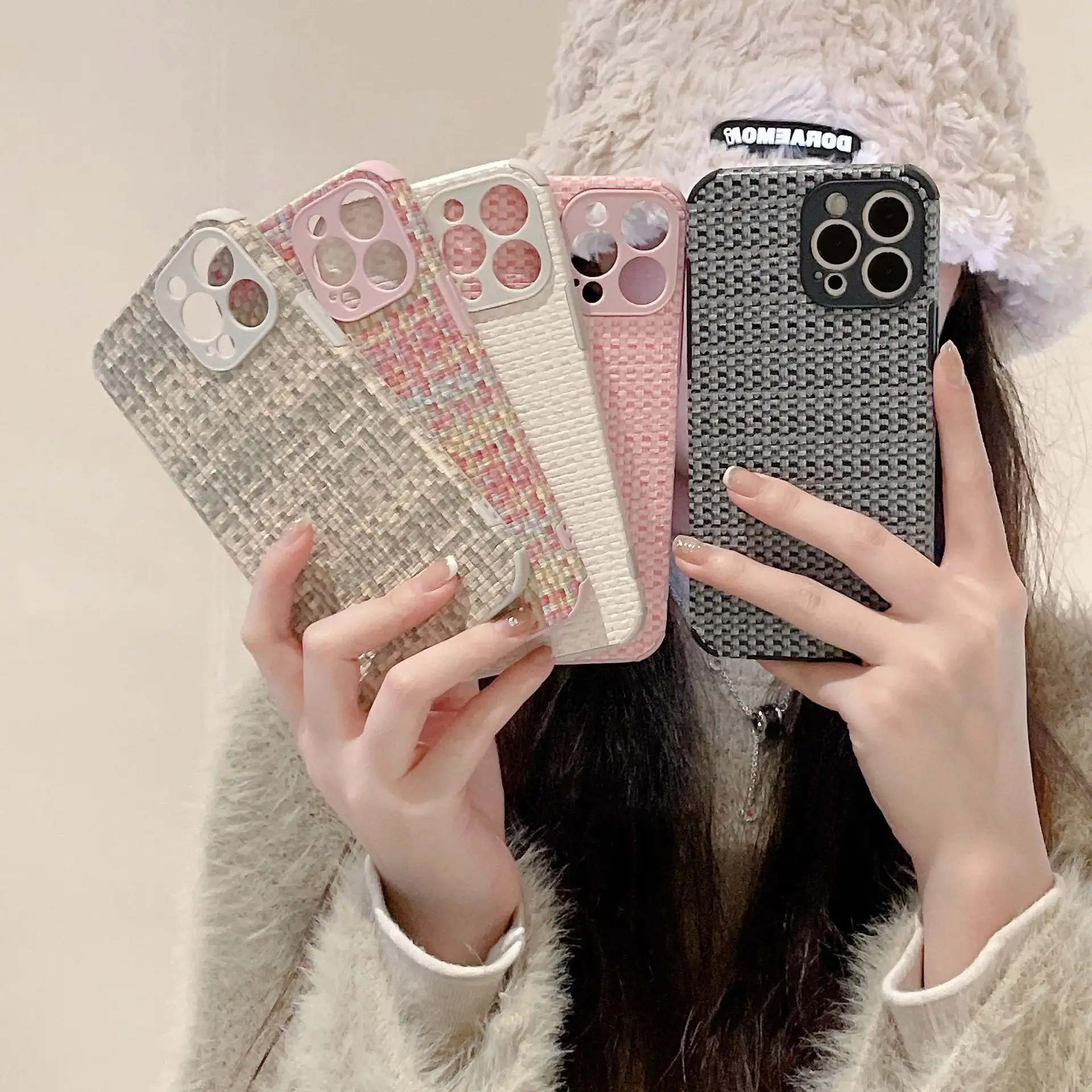 Retro Woven-pattern Leather Phone Case