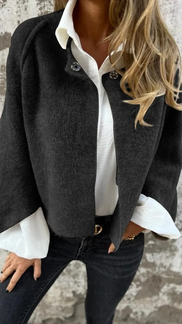 Women's Batwing Sleeve Cardigan Ins Fashion Cropped Jacket Tops Autumn And Winter Loose Short Cashmere Coat Black - Shop at LoveMi