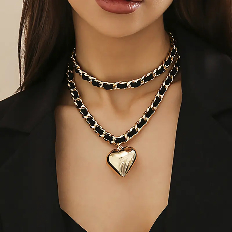 Big Love Double-layer Chains Design Necklace Women Street Punk