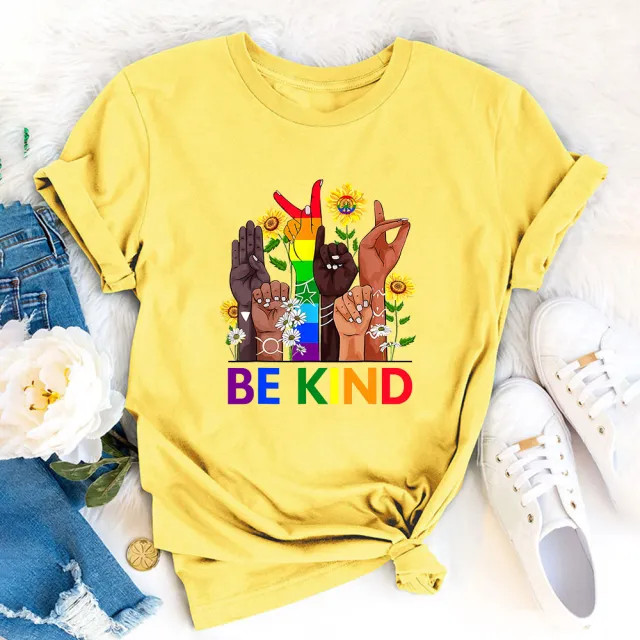 Independent Station Foreign Trade New Women's T shirt BE KIND Casual Printing Spot Short sleeved T shirt Delivery Yellow - Shop at LoveMi