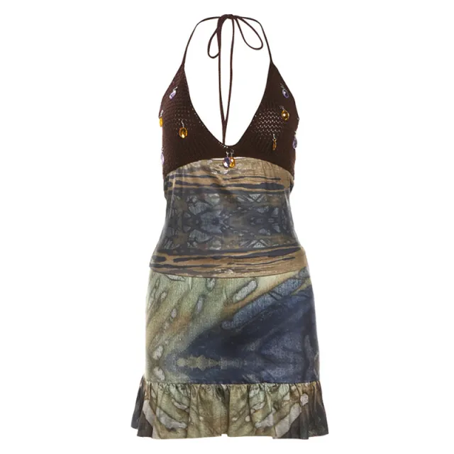 Summer New Sexy Backless Print Suit Women Color M - Shop at LoveMi
