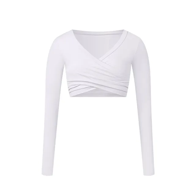 Tight Long Sleeve Cross Layered Sports Long Sleeve Brushed Top White - Shop at LoveMi