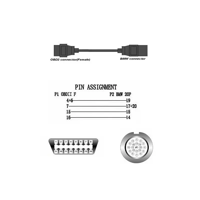 OBD2 BMW 20pin To16 Pin Connector