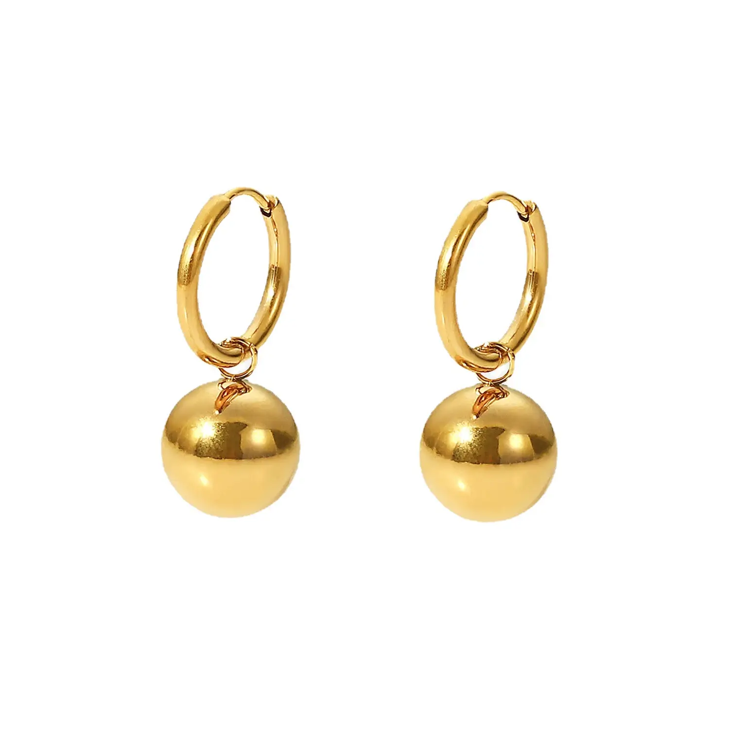 INS Fashion 18K Gold Stainless Steel Golden Ball Pendant Earrings