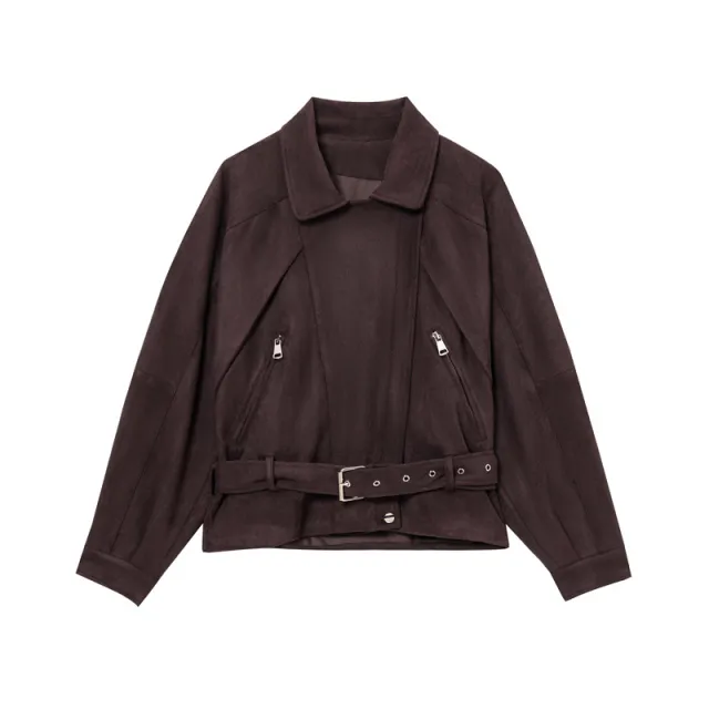 Retro All match With Belt Suede Locomotive Style Coat Brown - Shop at LoveMi