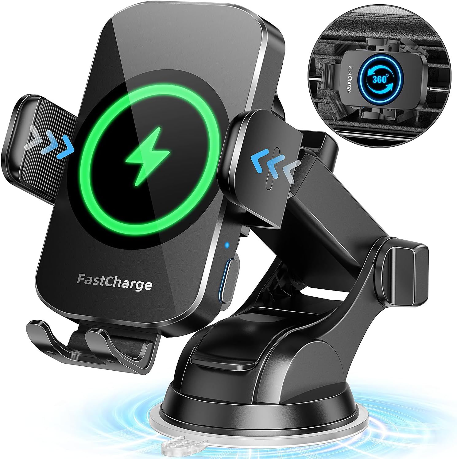 New Car Phone Holder With Air Outlet Suction Disc Dual Bracket 15W Fast Wireless Charger Intelligent Induction
