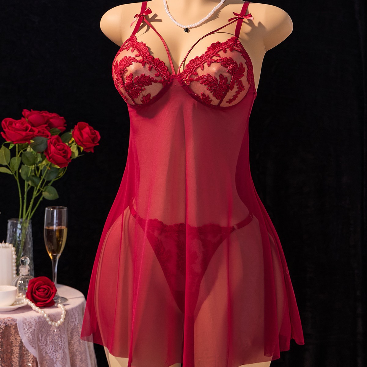 Sheer See through Pajama Nightgown With Thin Straps Red - Shop at LoveMi
