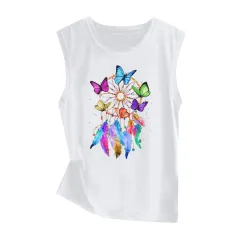 Sunflower Print Sleeveless Women's Vest Butterfly Top - 45929 - View 1
