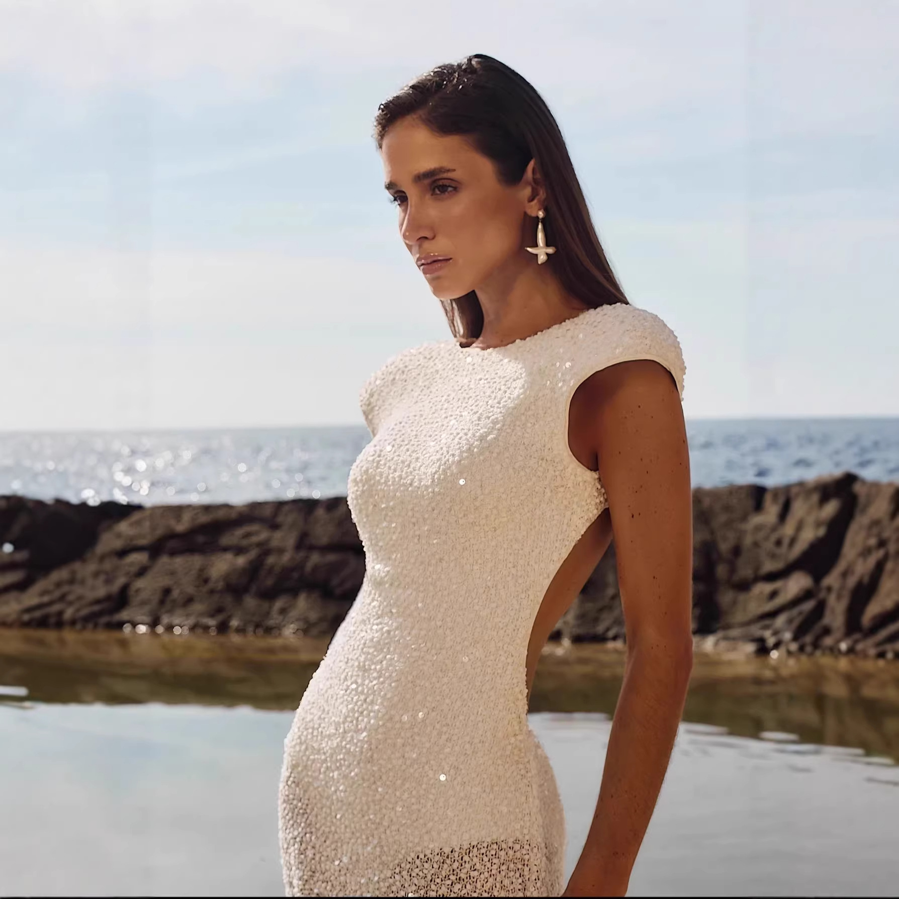 Women's Beaded Lace French-Style Dress