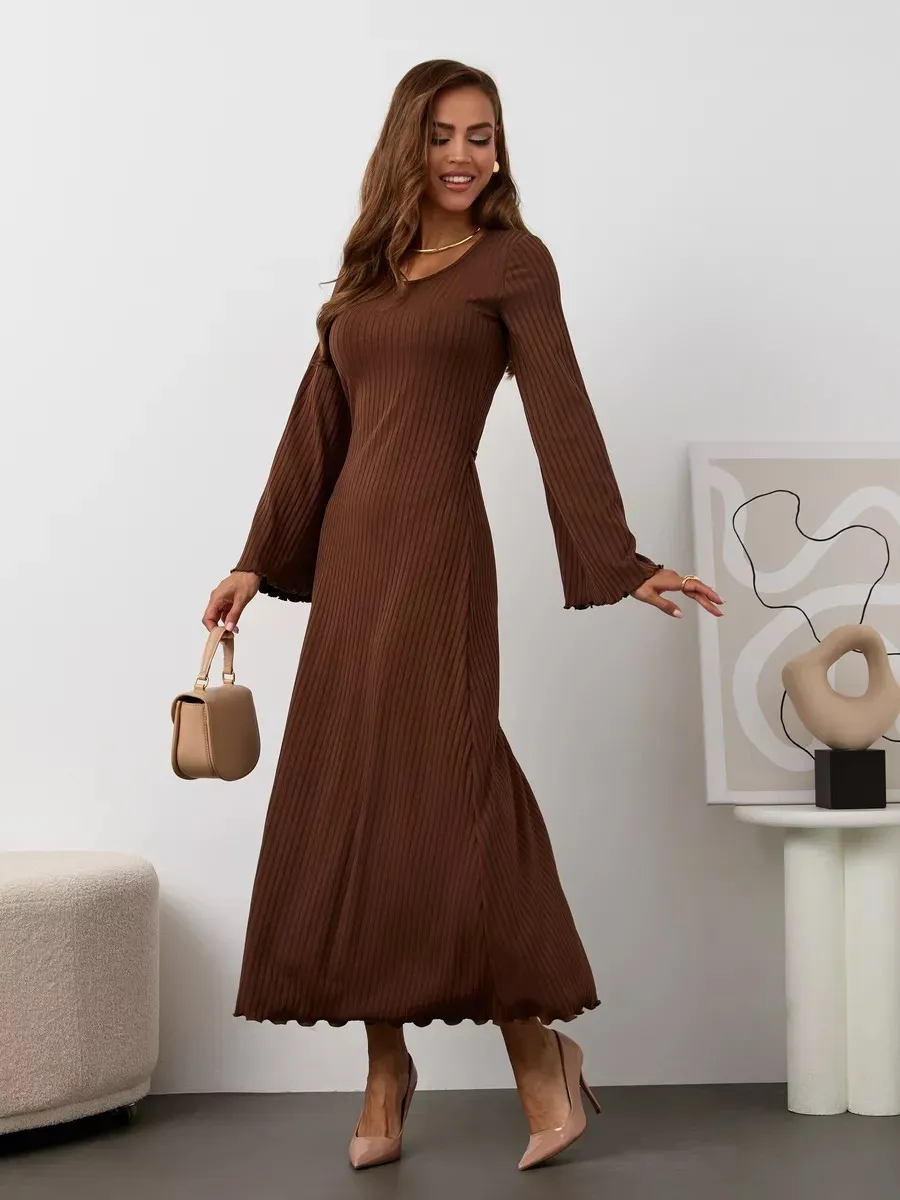 Fashion Statement Lace Up Long Sleeve Dress Women - Brown