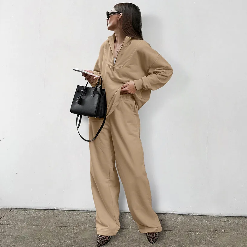 European And American Fall Winter Fashion Women's Two-piece Suit - Khaki