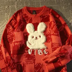 Vintage Rabbit Sweater For Women Loose And Idle - Red - View 1