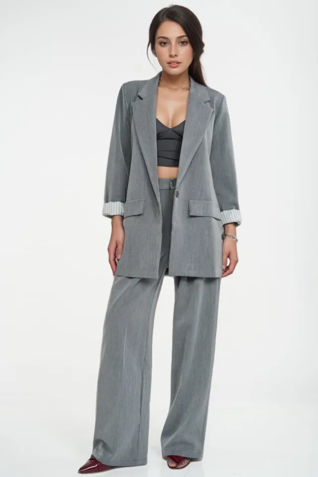 Autumn And Winter Women's Casual Long sleeve Lapel Blazer Suit Gray - Shop at LoveMi