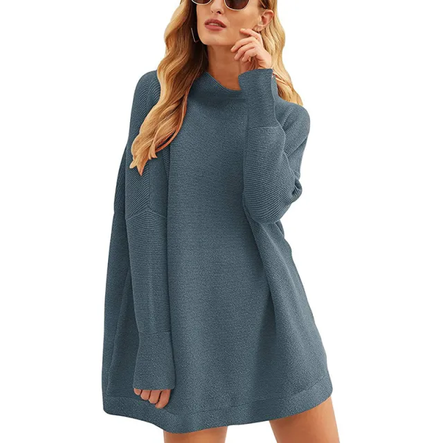 Fashion Women's Wear Top Pullover Shirt High Collar Loose Knitted Sweater For Women Blue - Shop at LoveMi