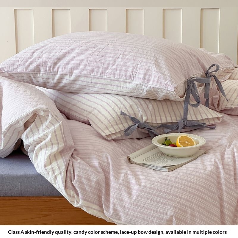 Candy-colored Cotton Striped Pillowcase With A Bow Detail | Grolano