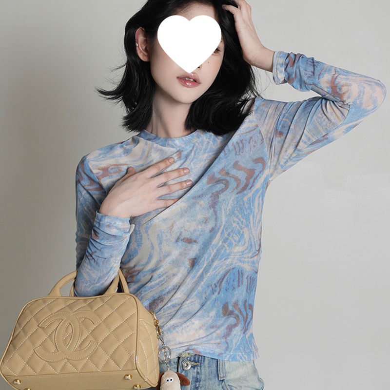 Summer New Tie-dyed Thin Short Long Sleeve Women's Slim Fit