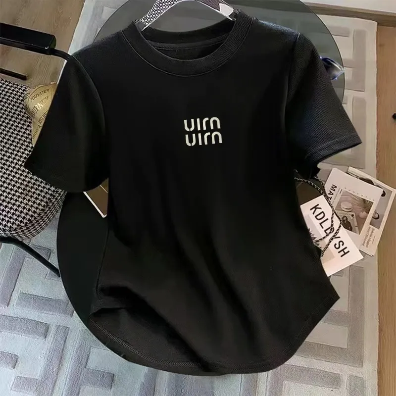 Summer Pure Cotton Slimming Youthful-looking Irregular Short Top - Black Uirn White