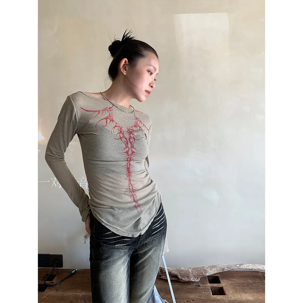 Reverse Semi-transparent T-shirt For Women - Camel