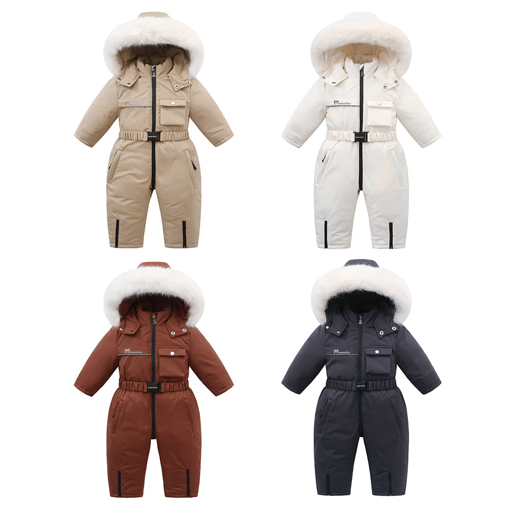 Autumn And Winter Fleece-lined Overalls Ski Suit For Children