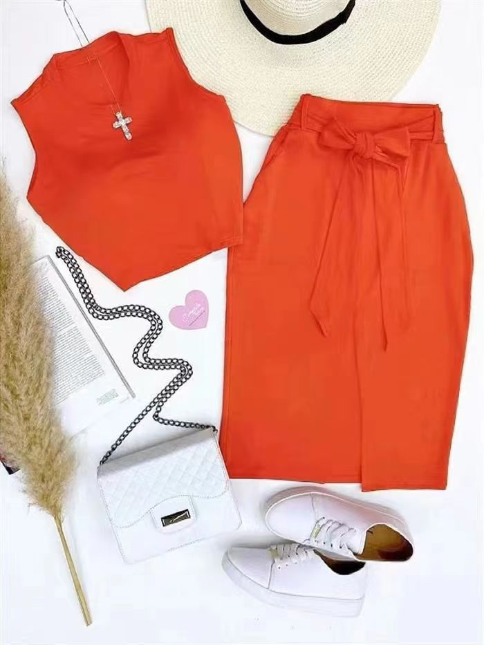 Fashion Solid Color Knitted Two-piece Skirt