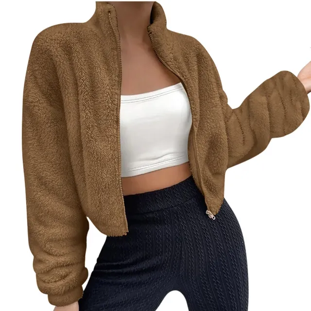 Autumn And Winter Leisure Short Zipper Furry Coat Dark Brown - Shop at LoveMi