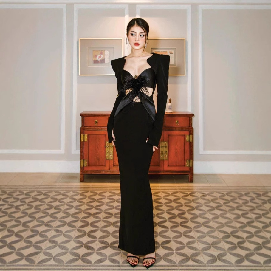 European And American Christmas Autumn And Winter Clothing Strong Evening Wear Bandage One-piece Dress