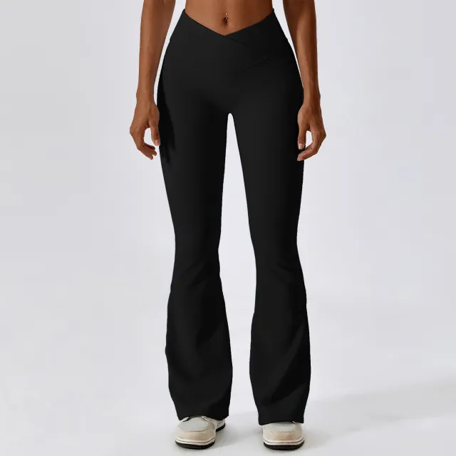 Women's Cross High Waist Yoga Sports Bell bottom Pants Black - Shop at LoveMi
