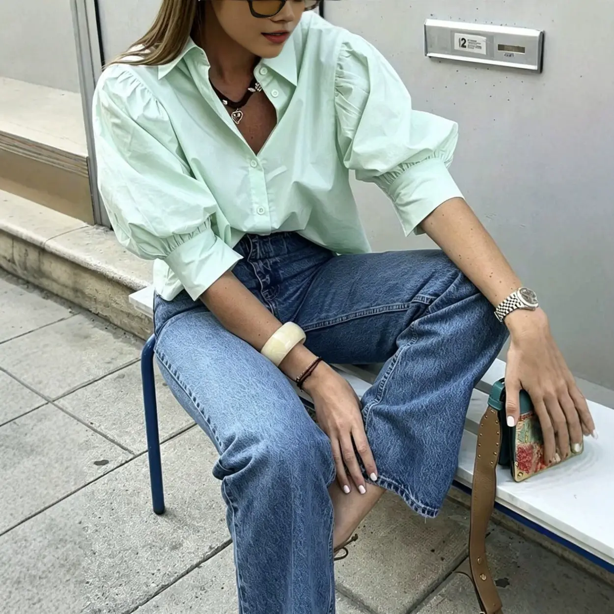 Womens Casual Solid-Color Lapel Collar Relaxed-Fit Shirt