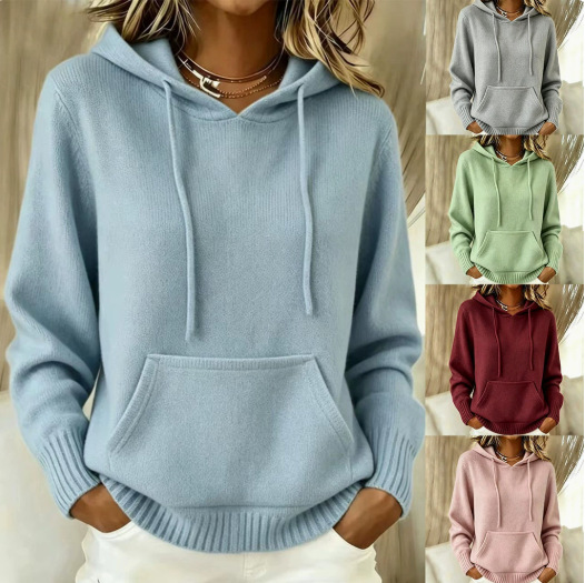 AutumnWinter Womens Hooded Drawstring Long-Sleeve Sweater